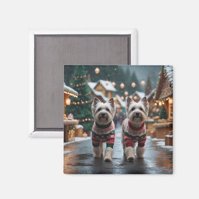 Tibetan Terrier Dogs Christmas Snow Holiday Magnet (Front/Back)
