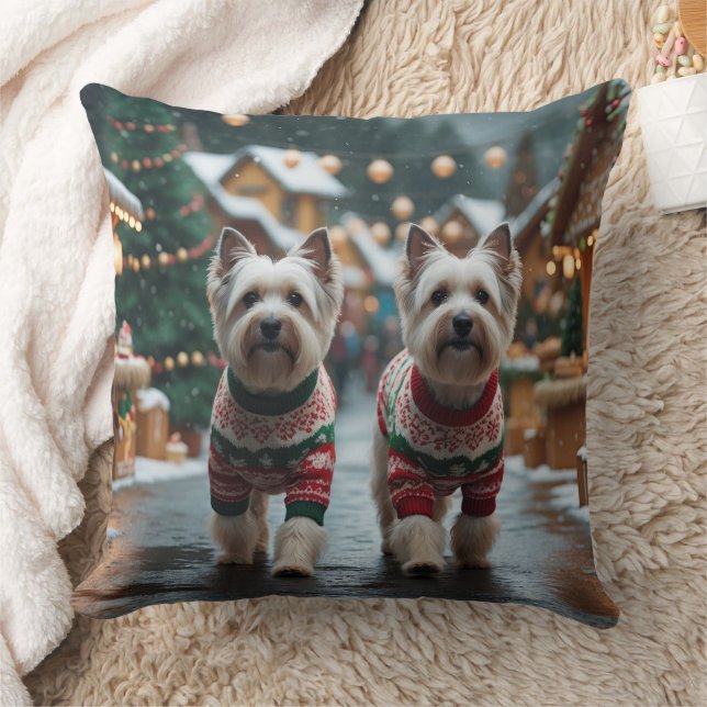 Tibetan Terrier Dogs Christmas Snow Holiday Throw Pillow (Blanket)