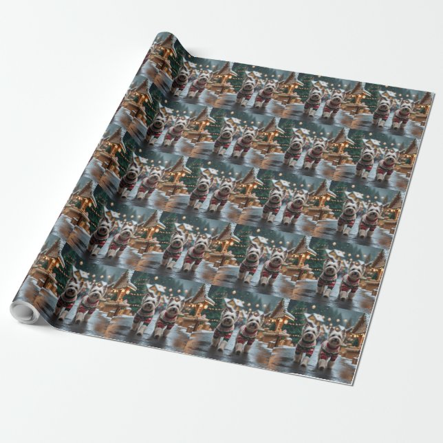 Tibetan Terrier Dogs Christmas Snow Holiday Wrapping Paper (Unrolled)