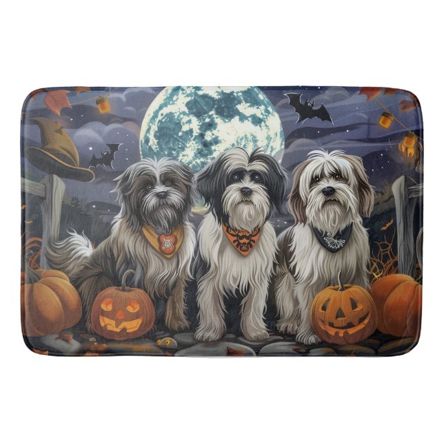 Tibetan Terrier Halloween Spooky Bath Mat (Front)