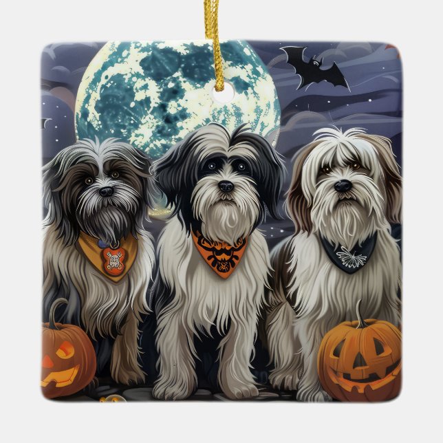 Tibetan Terrier Halloween Spooky Ceramic Ornament (Front)