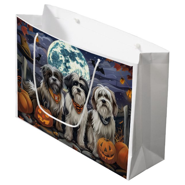 Tibetan Terrier Halloween Spooky Large Gift Bag (Front Angled)