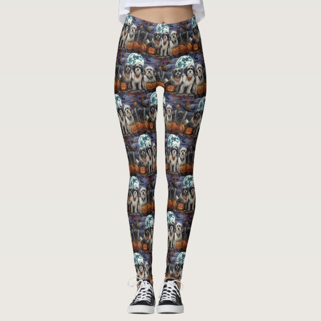 Tibetan Terrier Halloween Spooky Leggings (Front)
