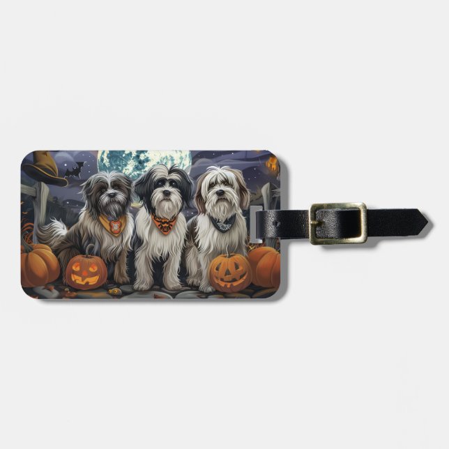 Tibetan Terrier Halloween Spooky Luggage Tag (Front Horizontal)