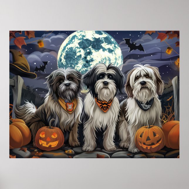Tibetan Terrier Halloween Spooky Poster (Front)