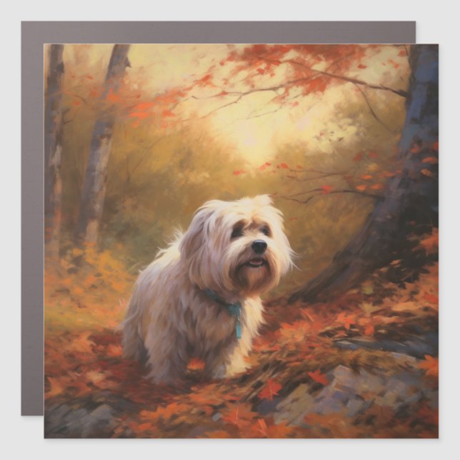 Tibetan Terrier in Autumn Leaves Fall Inspire  Car Magnet (Front)