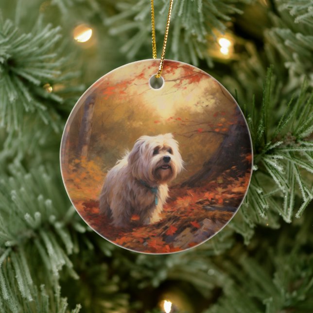 Tibetan Terrier in Autumn Leaves Fall Inspire  Ceramic Ornament (Tree)