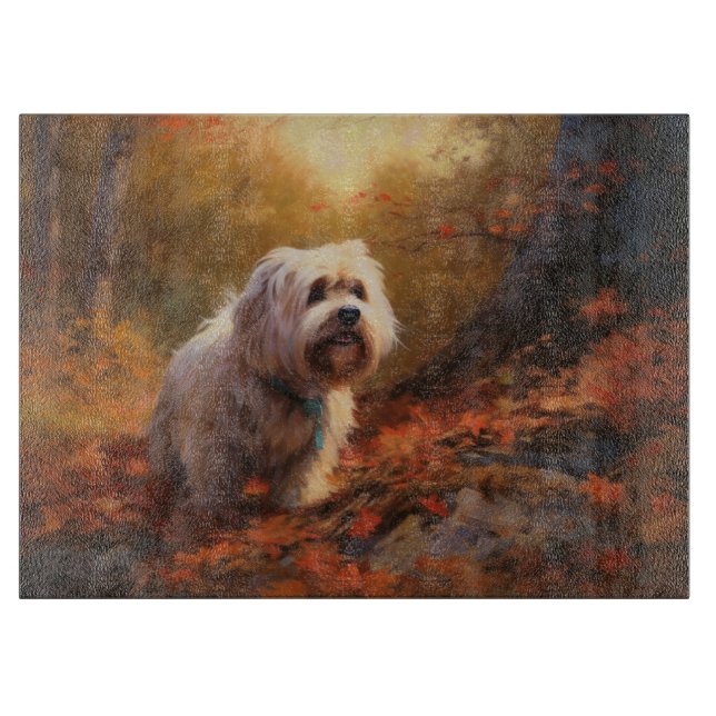 Tibetan Terrier in Autumn Leaves Fall Inspire  Cutting Board (Front)