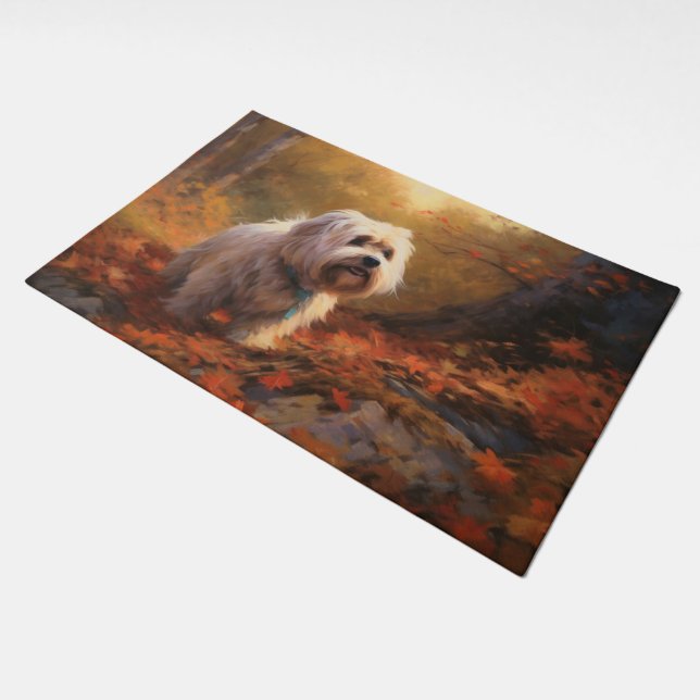 Tibetan Terrier in Autumn Leaves Fall Inspire  Doormat (Angled)