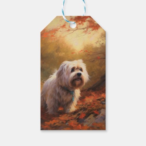 Tibetan Terrier in Autumn Leaves Fall Inspire  Gift Tags