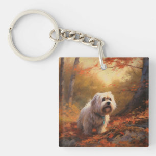 Tibetan Terrier in Autumn Leaves Fall Inspire  Keychain