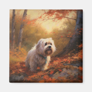 Tibetan Terrier in Autumn Leaves Fall Inspire  Magnet