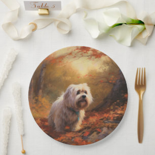 Tibetan Terrier in Autumn Leaves Fall Inspire Paper Plates