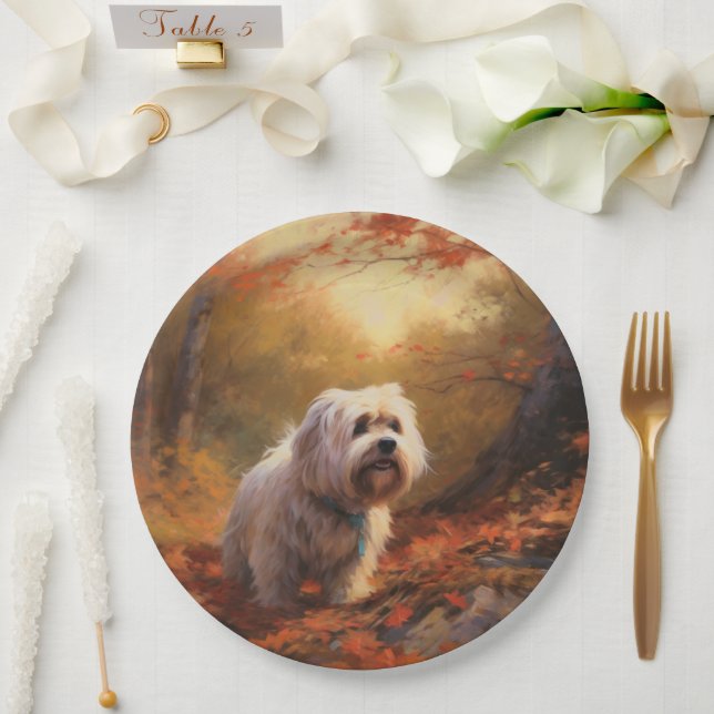 Tibetan Terrier in Autumn Leaves Fall Inspire  Paper Plates (Wedding)