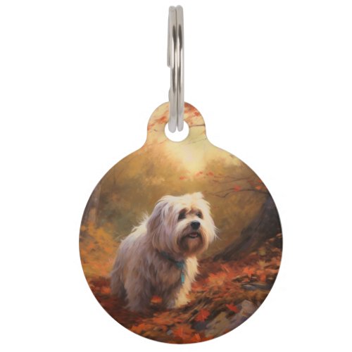Tibetan Terrier in Autumn Leaves Fall Inspire  Pet ID Tag