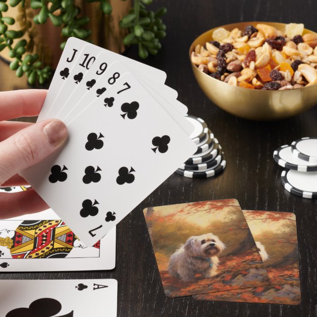 Tibetan Terrier in Autumn Leaves Fall Inspire  Poker Cards (In Situ)