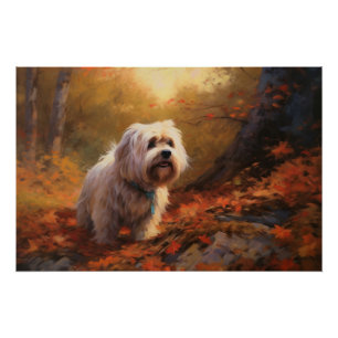 Tibetan Terrier in Autumn Leaves Fall Inspire  Poster