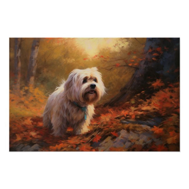 Tibetan Terrier in Autumn Leaves Fall Inspire  Poster (Front)