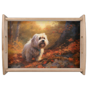 Tibetan Terrier in Autumn Leaves Fall Inspire Serving Tray