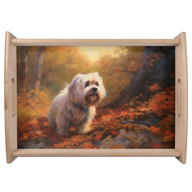 Tibetan Terrier in Autumn Leaves Fall Inspire  Serving Tray (Front)