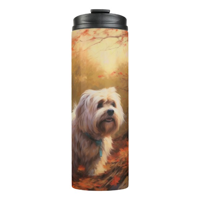 Tibetan Terrier in Autumn Leaves Fall Inspire  Thermal Tumbler (Front)