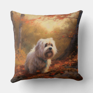 Tibetan Terrier in Autumn Leaves Fall Inspire Throw Pillow