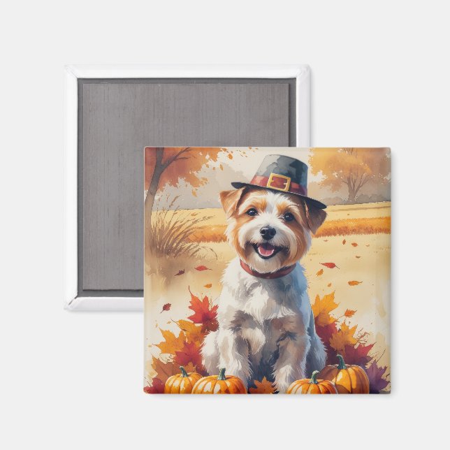 Tibetan Terrier In Autumn Leaves Thanksgiving Art Magnet (Front/Back)