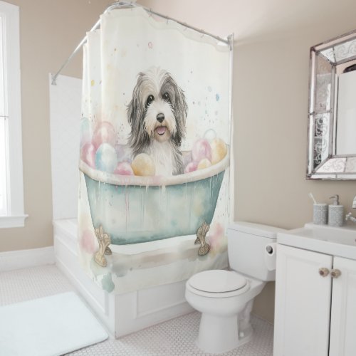 Tibetan Terrier In Bathtub Watercolor Dog Art  Shower Curtain
