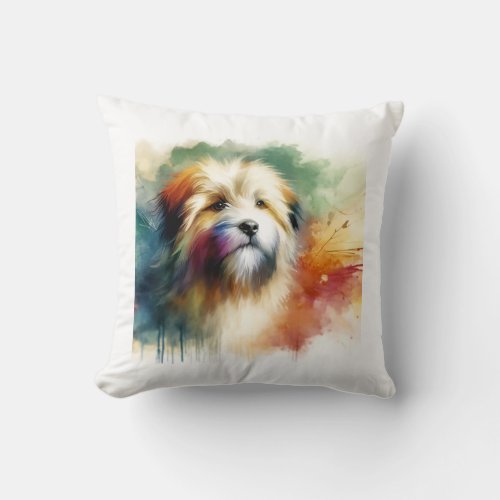 Tibetan Terrier in Colors AREF803 _ Watercolor Throw Pillow