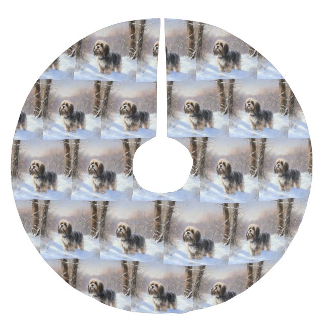 Tibetan Terrier Let It Snow Christmas  Brushed Polyester Tree Skirt (Front)