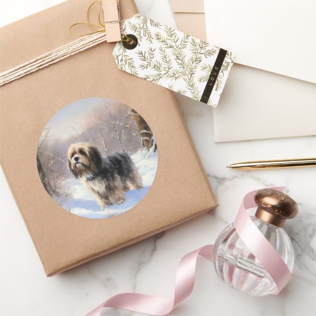 Tibetan Terrier Let It Snow Christmas  Classic Round Sticker (Gifting)