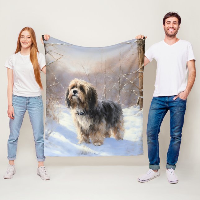 Tibetan Terrier Let It Snow Christmas  Fleece Blanket (In Situ)