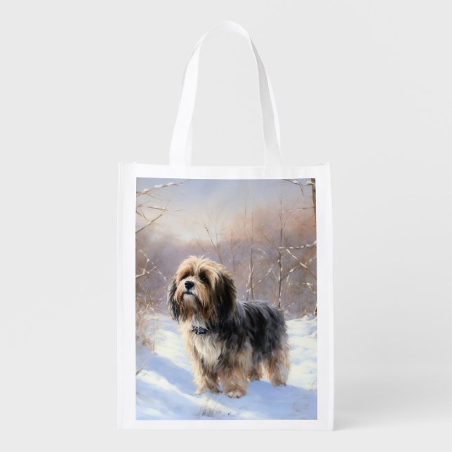 Tibetan Terrier Let It Snow Christmas  Grocery Bag (Front)