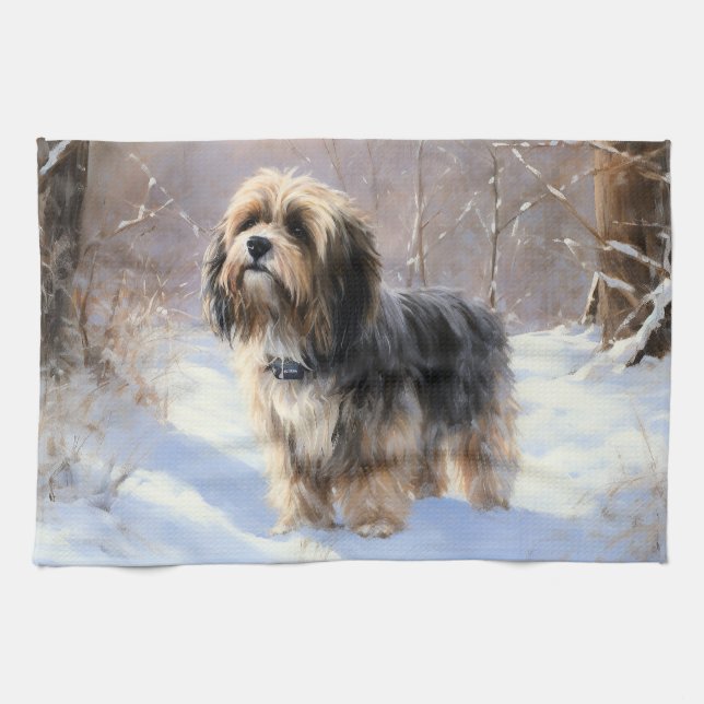 Tibetan Terrier Let It Snow Christmas  Kitchen Towel (Horizontal)