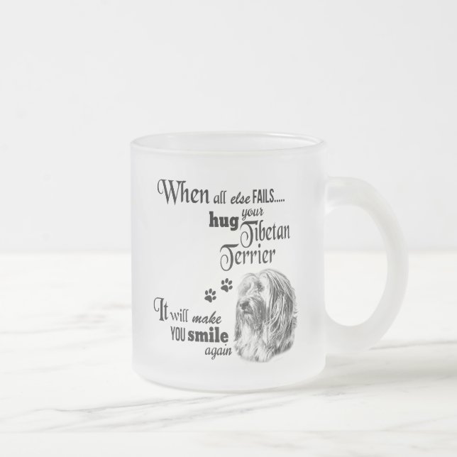 Tibetan Terrier modern art cute dog breed slogan Frosted Glass Coffee Mug (Right)