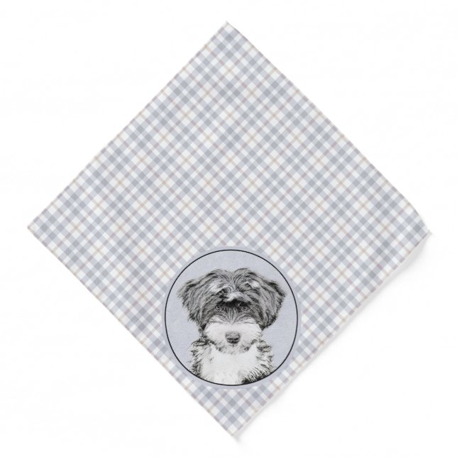 Tibetan Terrier Painting Black and White Dog Art Bandana (Front)