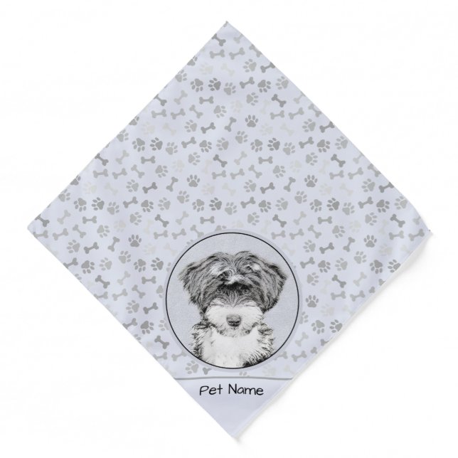 Tibetan Terrier Painting Black and White Dog Art Bandana (Front)