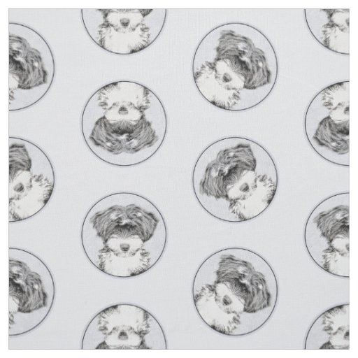 Tibetan Terrier Painting Black and White Dog Art Fabric