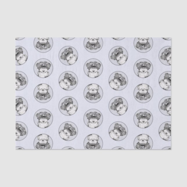 Tibetan Terrier Painting Black and White Dog Art Tissue Paper (Front)