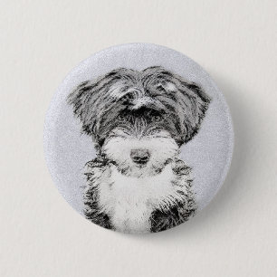 Tibetan Terrier Painting - Cute Original Dog Art Button