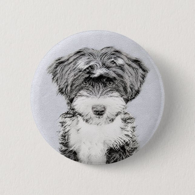 Tibetan Terrier Painting - Cute Original Dog Art Button (Front)