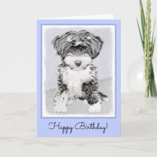 Tibetan Terrier Painting - Cute Original Dog Art Card (Front)