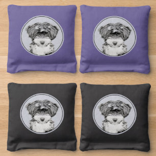 Tibetan Terrier Painting - Cute Original Dog Art Cornhole Bags