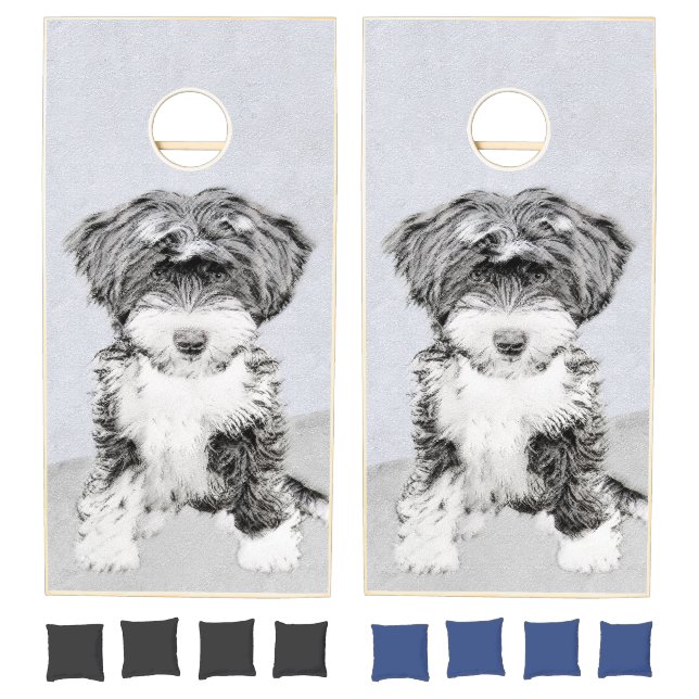 Tibetan Terrier Painting - Cute Original Dog Art Cornhole Set (Set)