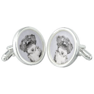 Tibetan Terrier Painting - Cute Original Dog Art Cufflinks