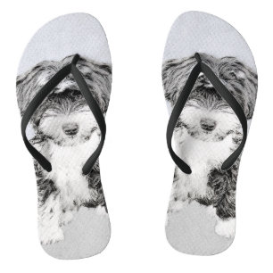 Tibetan Terrier Painting - Cute Original Dog Art Flip Flops