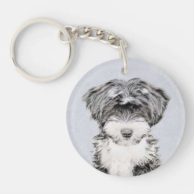 Tibetan Terrier Painting - Cute Original Dog Art Keychain (Front)