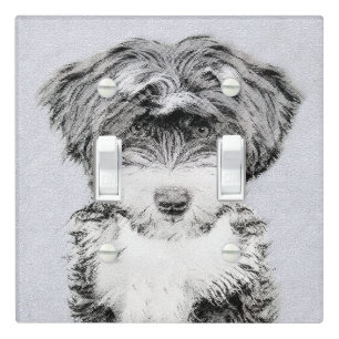 Tibetan Terrier Painting - Cute Original Dog Art Light Switch Cover