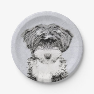Tibetan Terrier Painting - Cute Original Dog Art Paper Plates