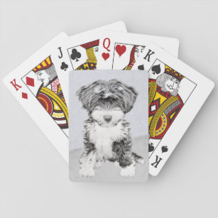 Tibetan Terrier Painting - Cute Original Dog Art Playing Cards